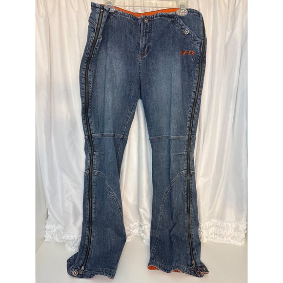 Harley-Davidson Womens Blue Denim Riding Jeans With Zipper Legs Size 16 - Picture 1 of 7